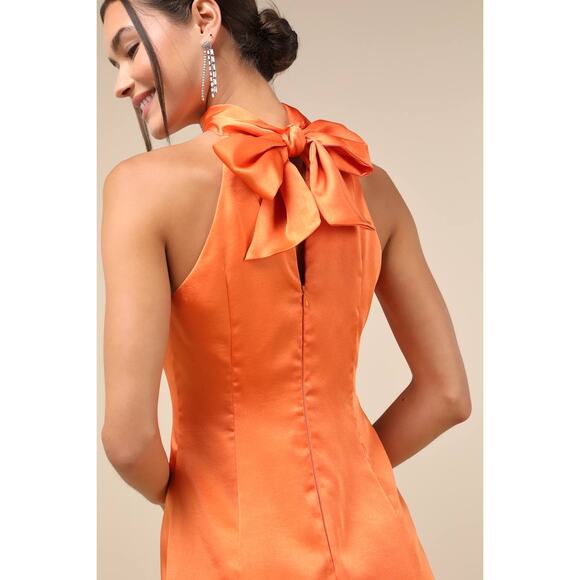 NWT Lulus Infinite Admiration Orange Satin Halter Mini Dress Cocktail Party XL - Picture 3 of 8